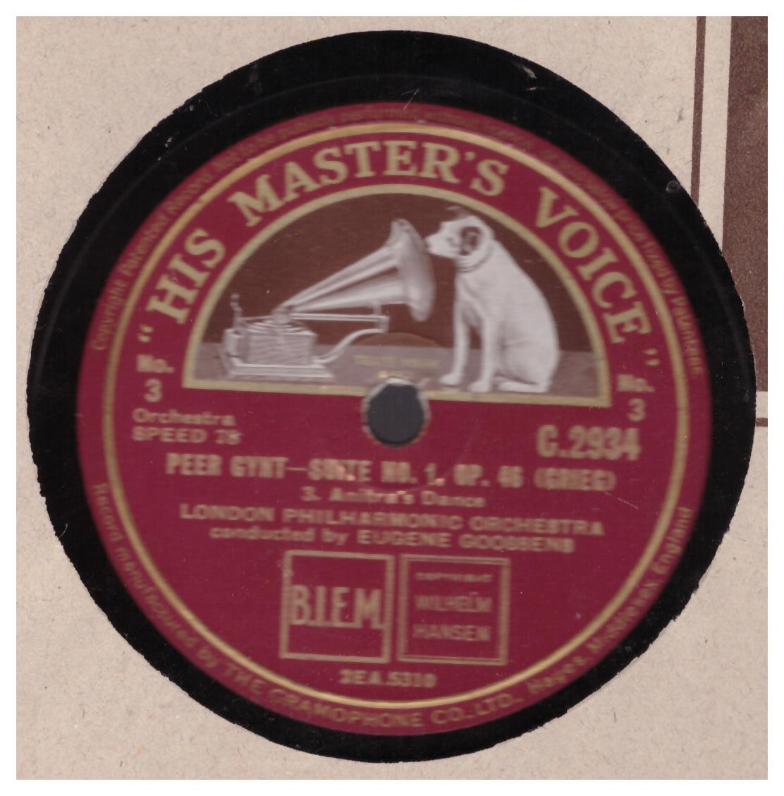 Grieg: Peer Gynt - Suite No. 1, Op. 46 by The London Philharmonic Orchestra from His Master's Voice (C.2933/4)