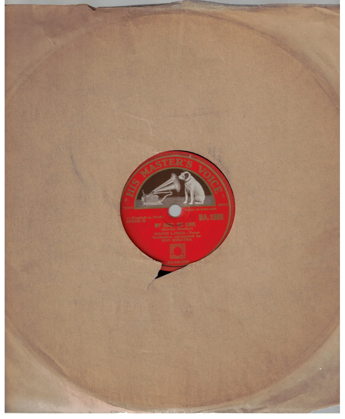 Original Mario Lanza 78 RPM Shellac Record My Song, My Love / For You Alone His Master's Voice