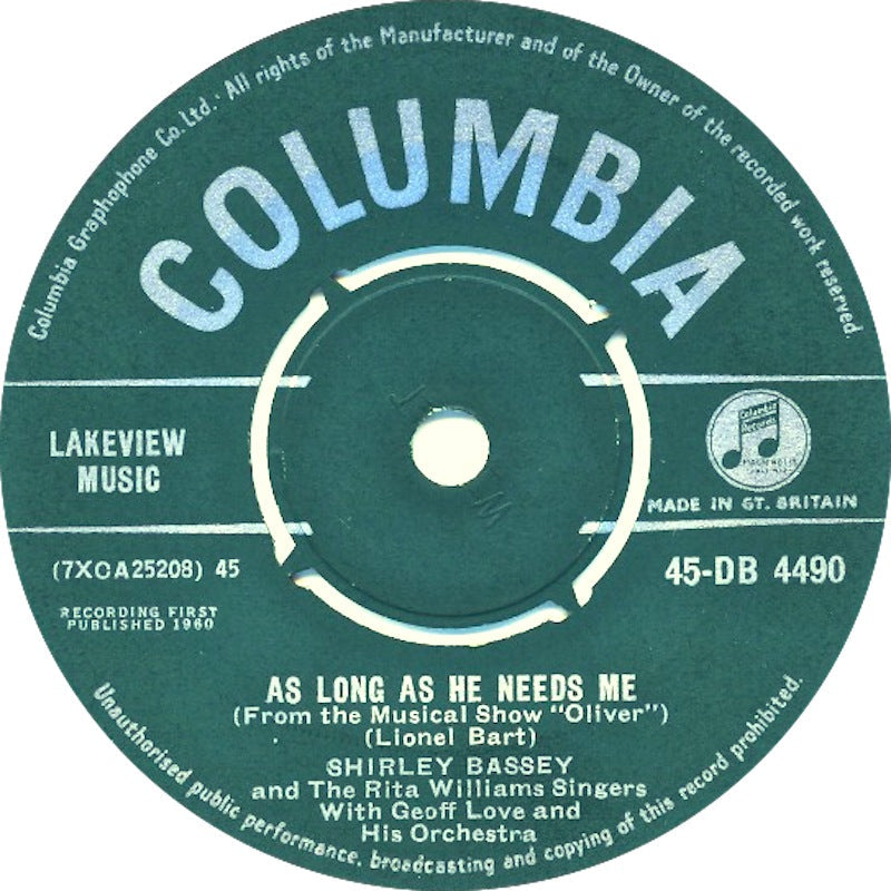 Shirley Bassey As Long As He Needs Me 7-inch vinyl