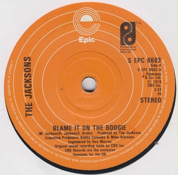 7" 45RPM Blame It On The Boogie/Do What You Wanna by The Jacksons from Epic (S EPC 6683)