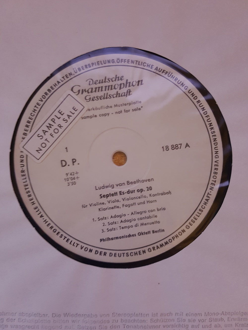 Beethoven: Septett Es-Dur Op.20 by Philharmonisches Oktett Berlin from Deutsche Grammophon (LPM 18 887)