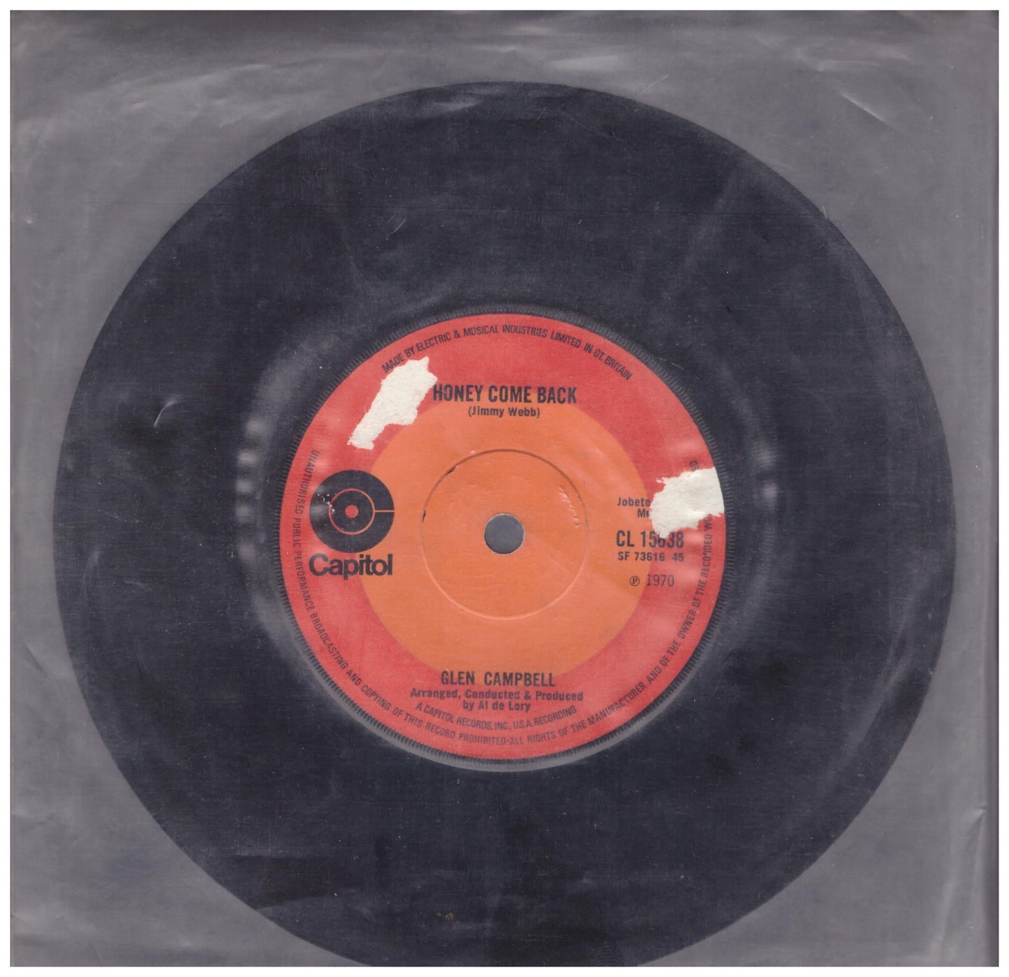 Honey Come Back by Glen Campbell from Capitol (CL 15638)