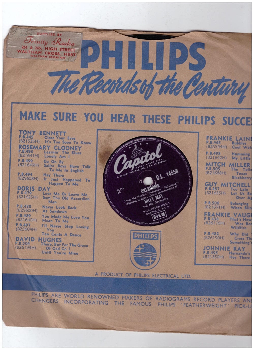 10" 78RPM Oklahoma/Our Melody by Billy May from Capitol (C.L. 14558)