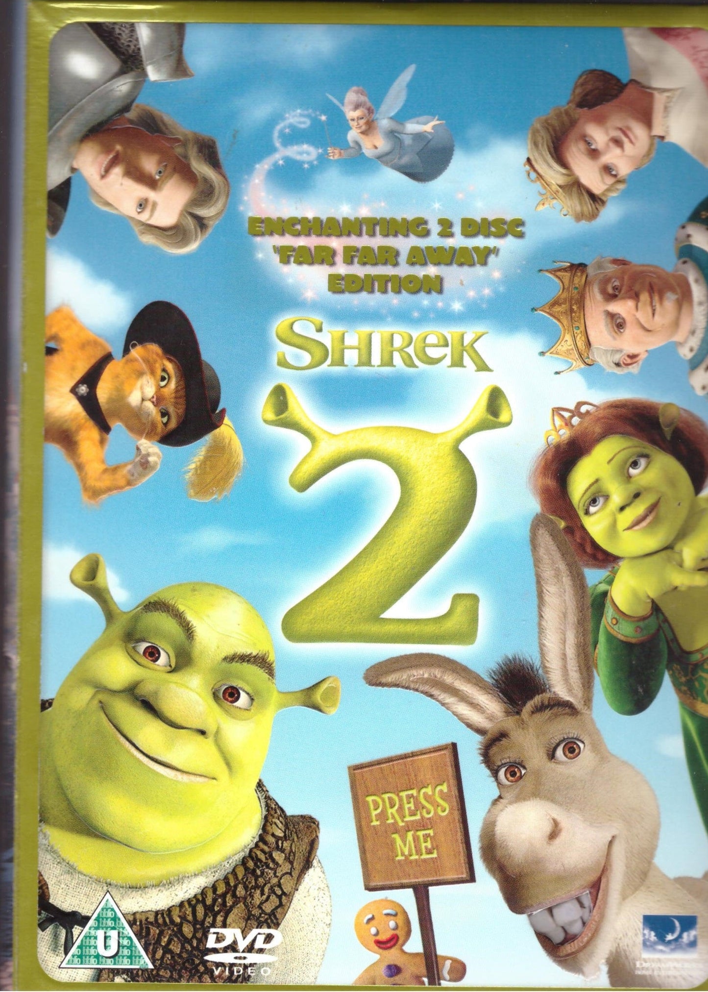Shrek 2: Far Far Away Edition DVD featuring Shrek, Donkey, Fiona and Puss In Boots.
