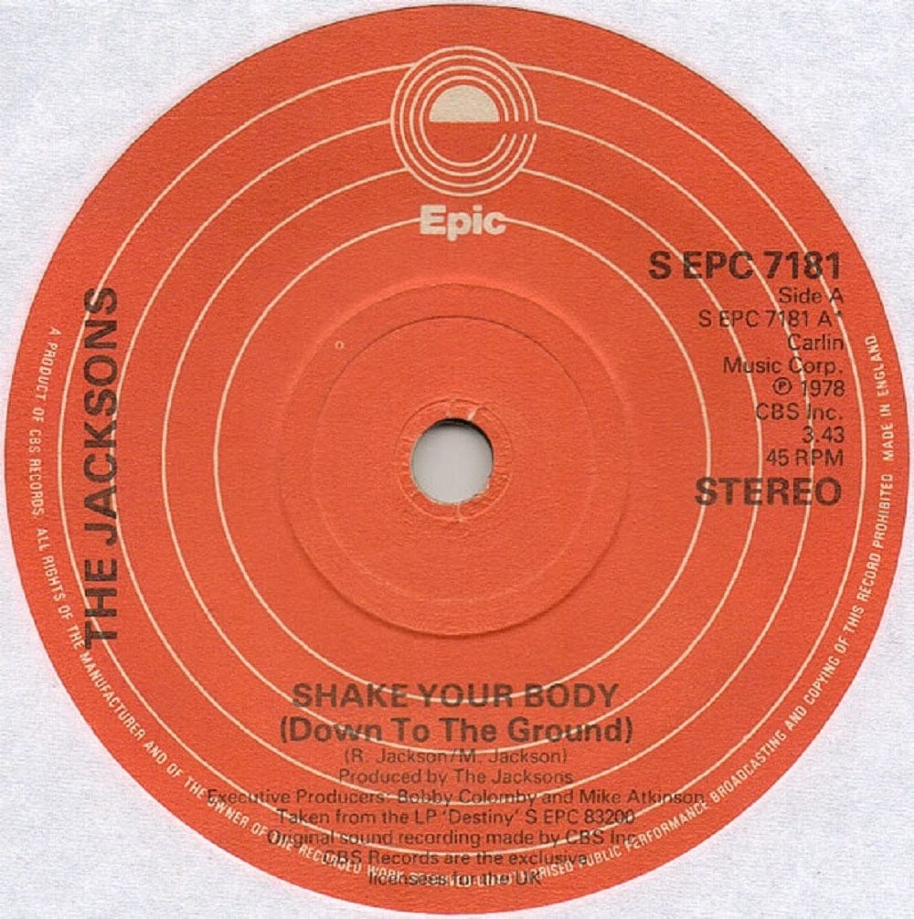 7" 45RPM Shake Your Body (Down To The Ground)/ All Night Dancin' by The Jacksons from Epic (S EPC 7181)