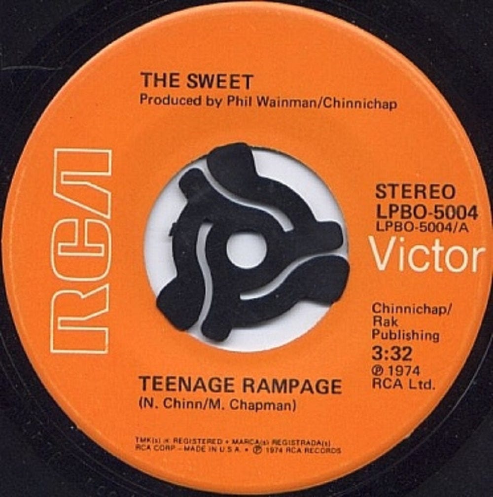 The Sweet Teenage Rampage 45rpm single vinyl record 1970s glam rock British music collectible