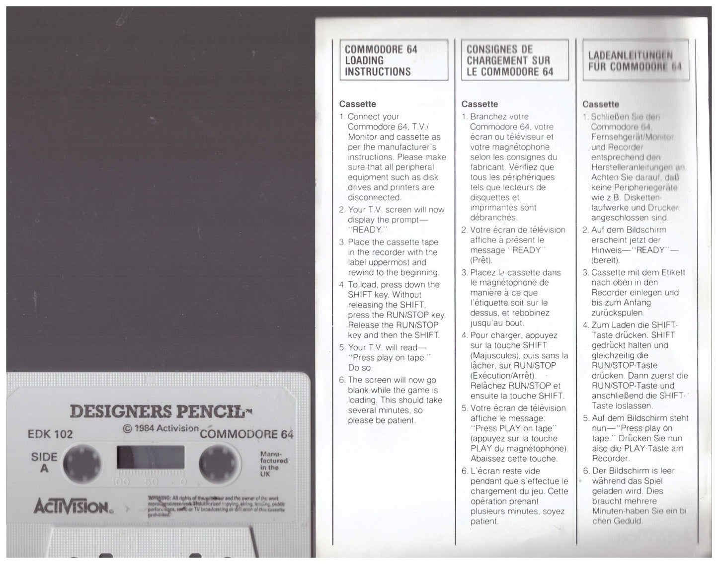 The Designer's Pencil for Commodore 64 by Activision on Tape