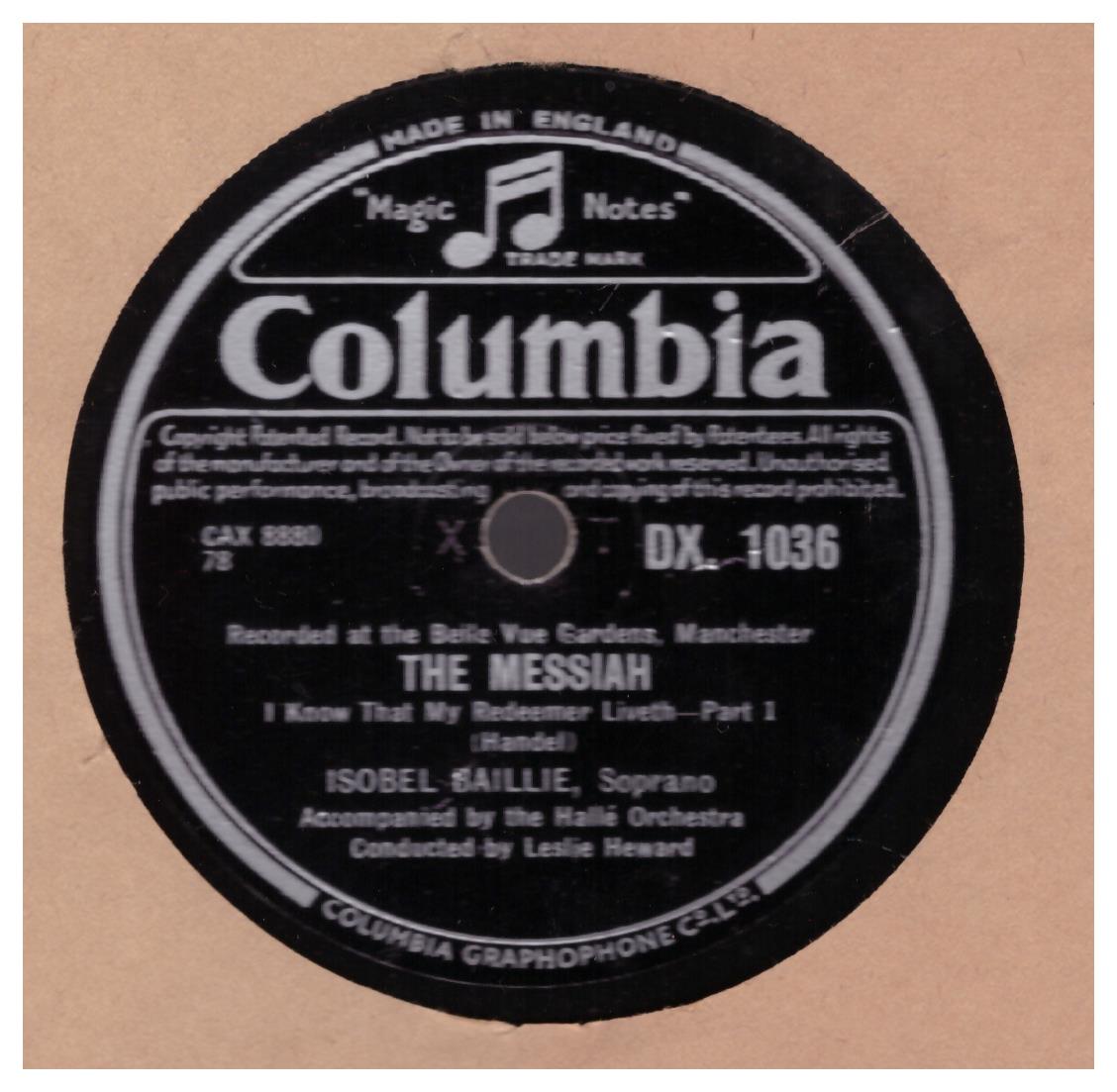 Handel: The Messiah by Isobel Baillie from Columbia (DX. 1036)