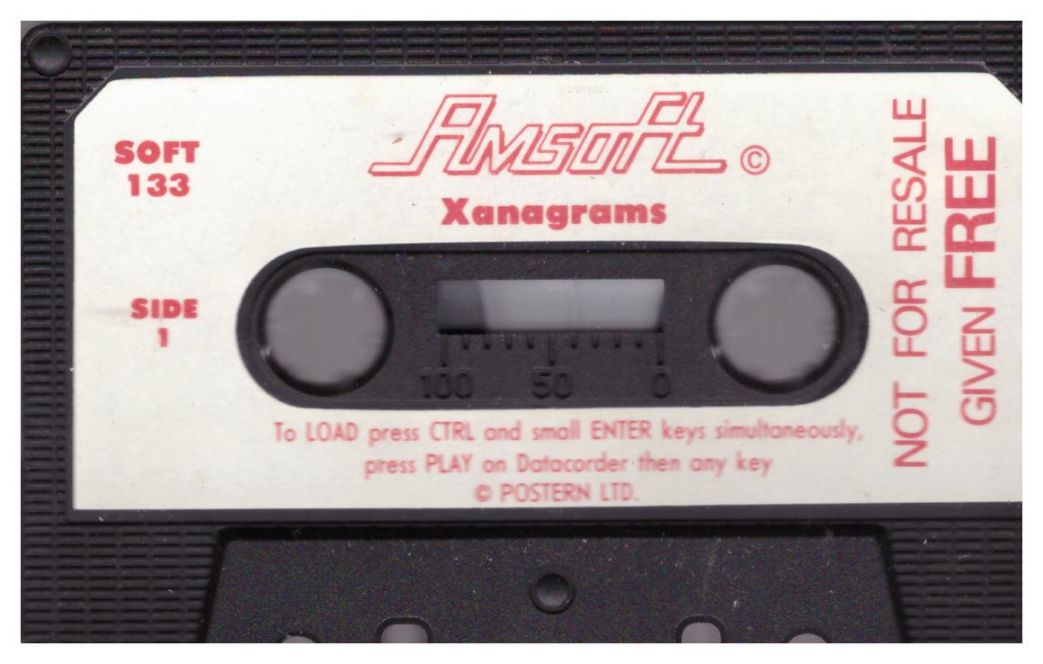 Xanagrams tape for Amstrad CPC, Amsoft vintage game, classic word puzzle game, retro Xanagrams gaming tape