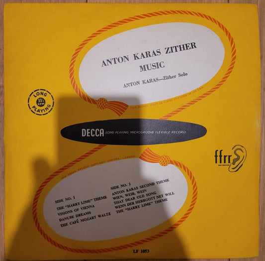 Vintage Anton Karas Zither Music Decca LF 1053 Vinyl Record featuring The Third Man soundtrack and Austrian folk compositions