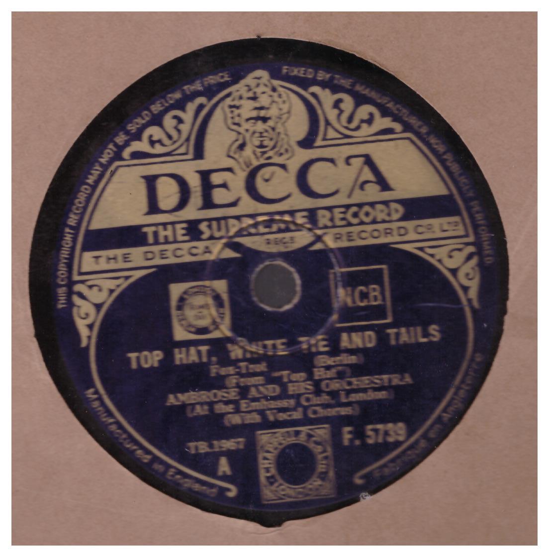 Top Hat, White Tie And Tails Ambrose And His Orchestra Decca F.5739 vintage record