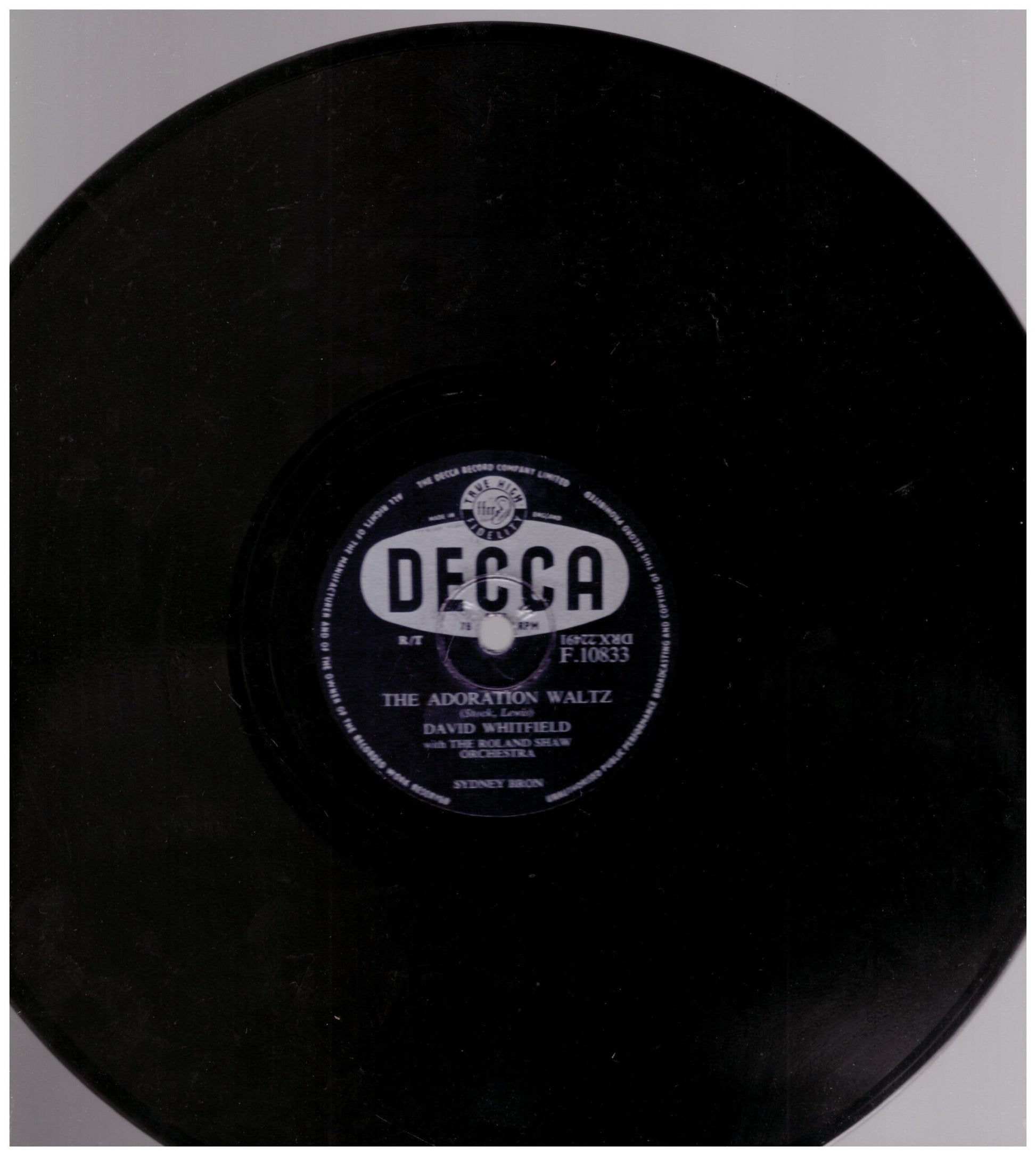 David Whitfield The Adoration Waltz Original Decca Vinyl F.10833