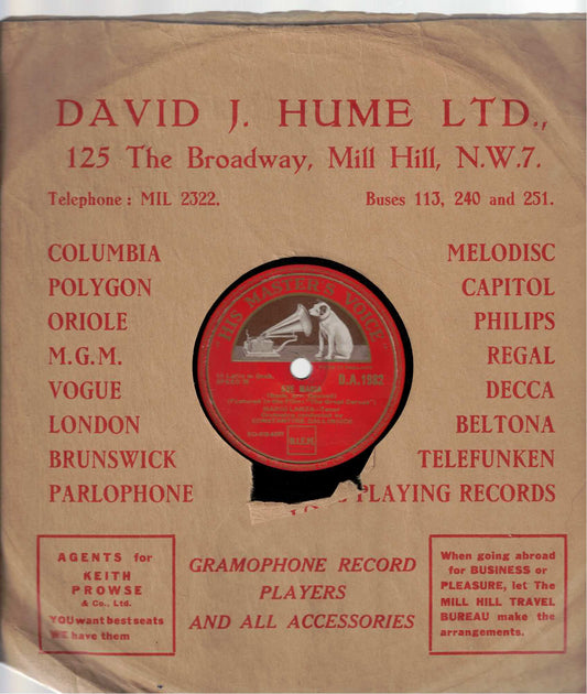 Mario Lanza Ave Maria 78 RPM Shellac 10 inch Record