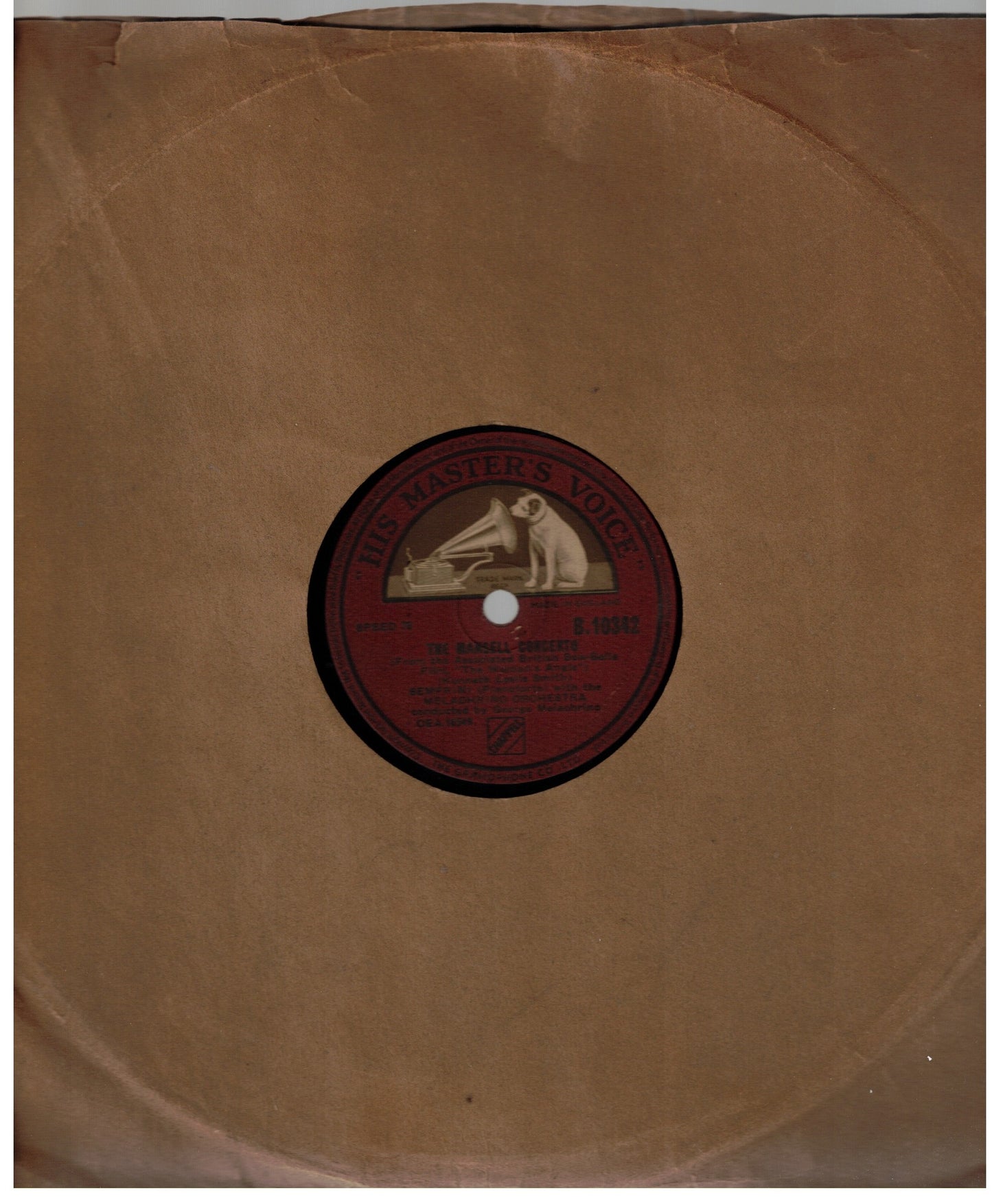 Original Semprini HMV 78 RPM Record B.10342 The Mansell Concerto Mediterranean Concerto UK Pressing