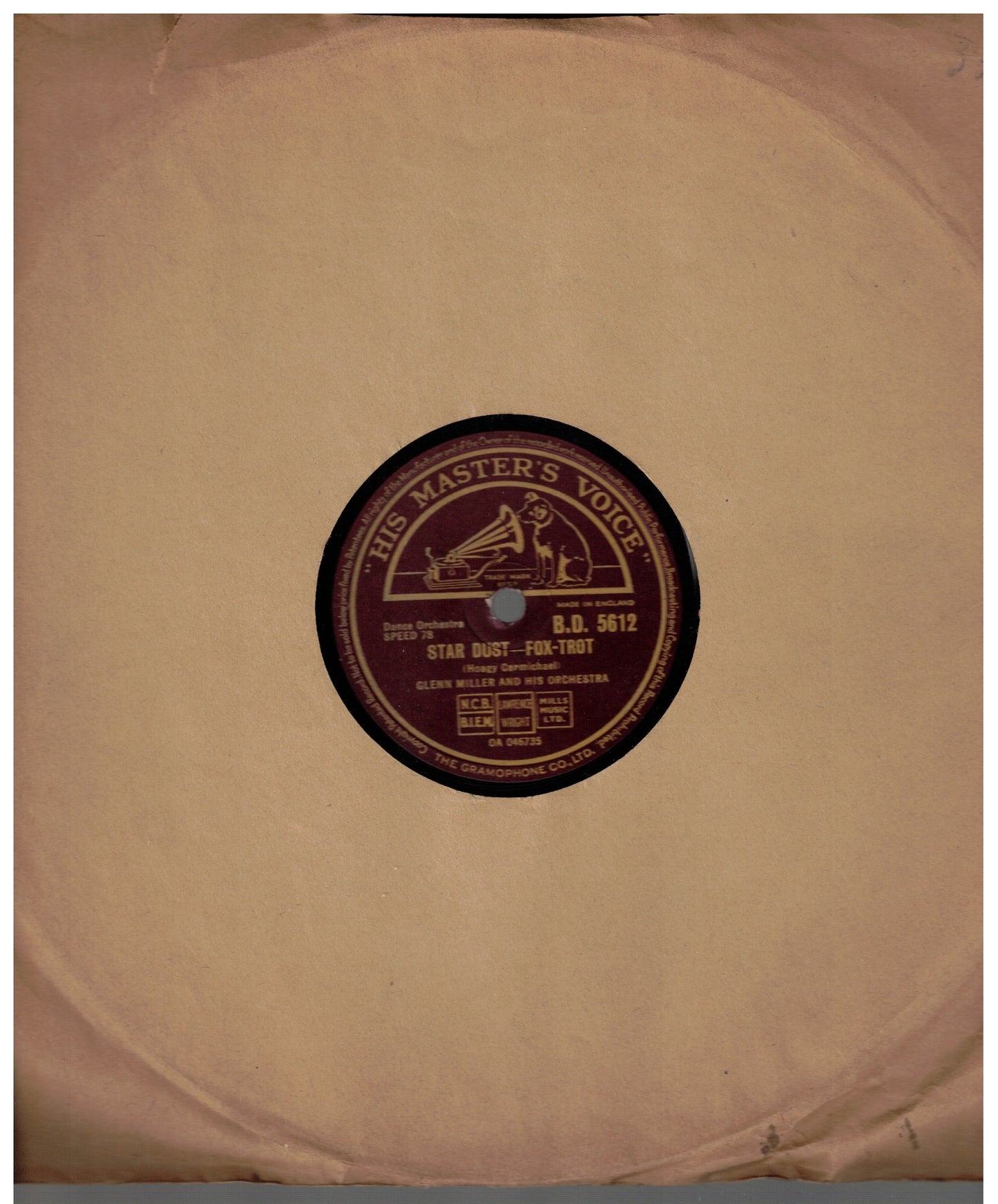 Glenn Miller – Star Dust 78 RPM – HMV B.D. 5612 – UK Shellac – Very Good Plus – Original His Master’s Voice