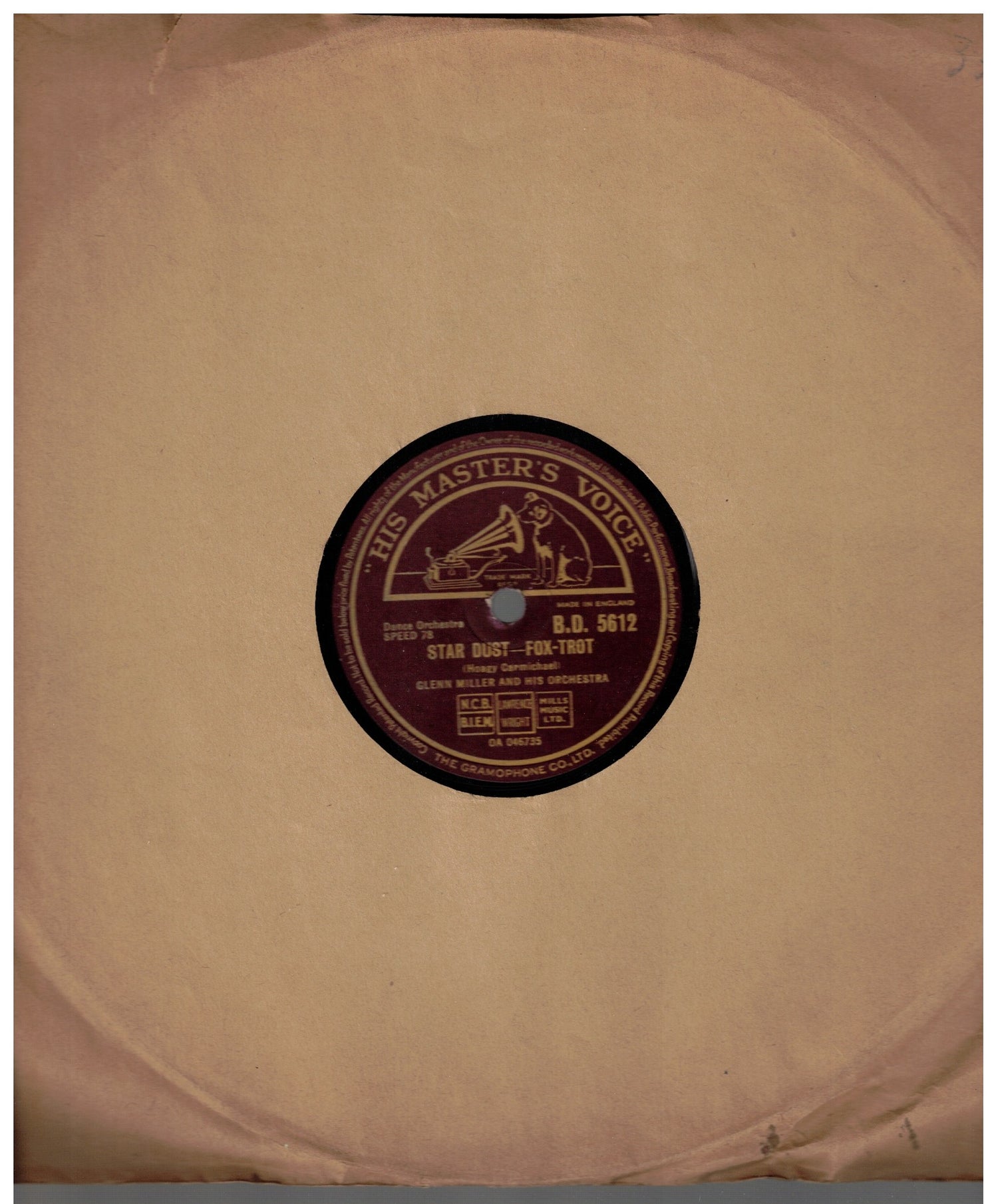 Glenn Miller – Star Dust 78 RPM – HMV B.D. 5612 – UK Shellac – Very Good Plus – Original His Master’s Voice