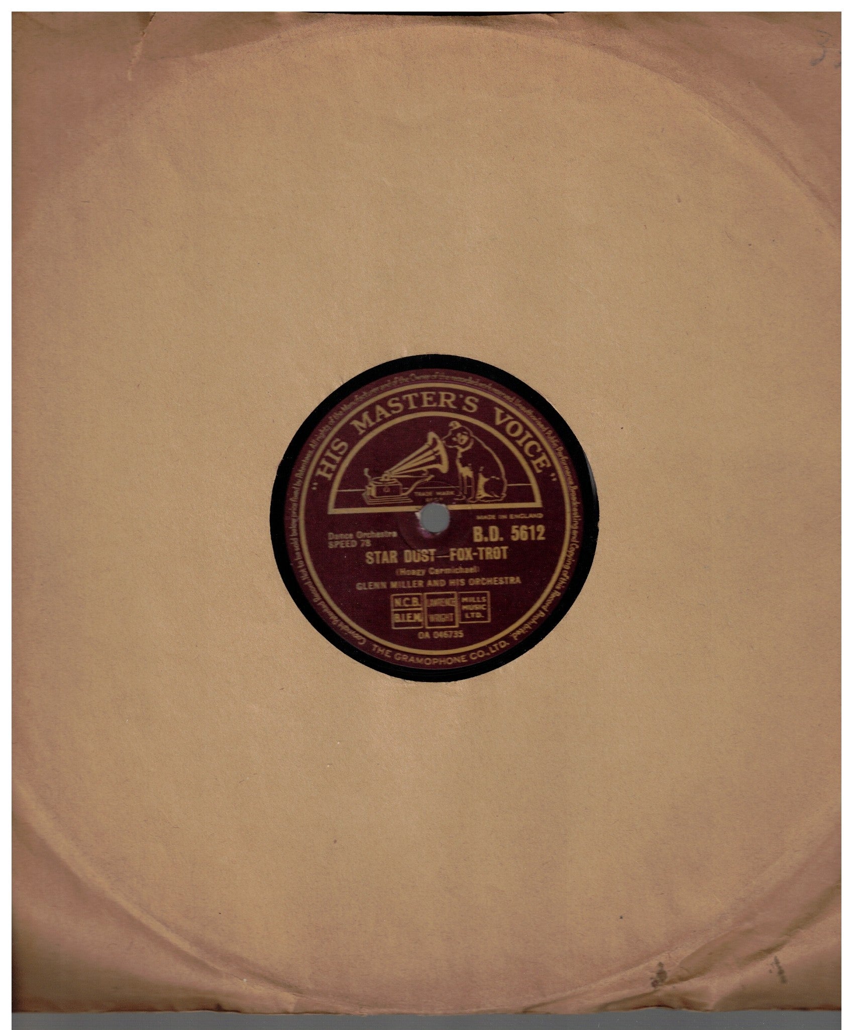 Glenn Miller – Star Dust 78 RPM – HMV B.D. 5612 – UK Shellac – Very Good Plus – Original His Master’s Voice