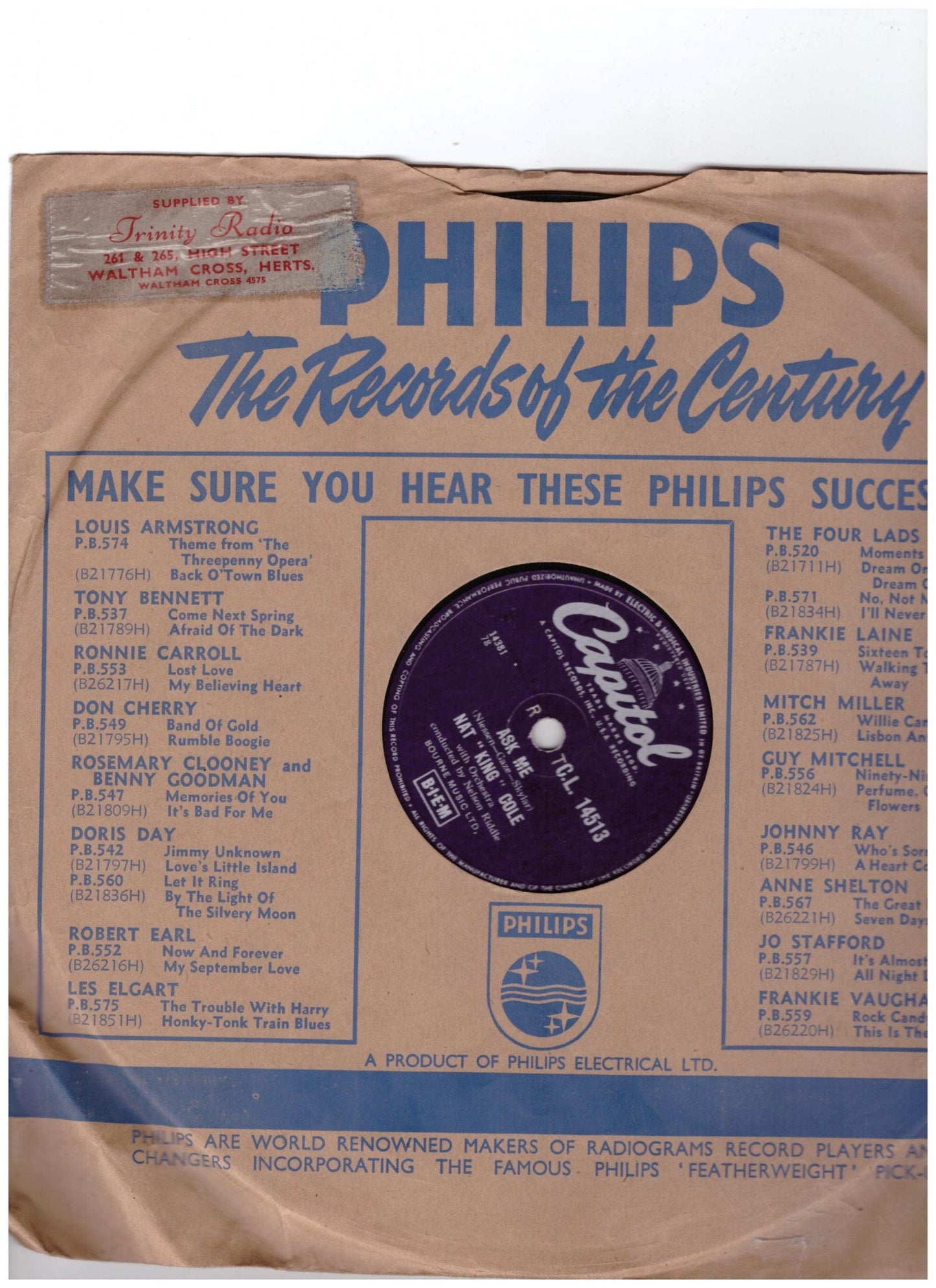 Vintage Nat King Cole 10" 78RPM Capitol Record C.L. 14513 featuring Ask Me and Dreams Can Tell A Lie