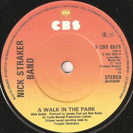 7" 45RPM A Walk In The Park/Something In The Music by Nick Straker Band from CBS