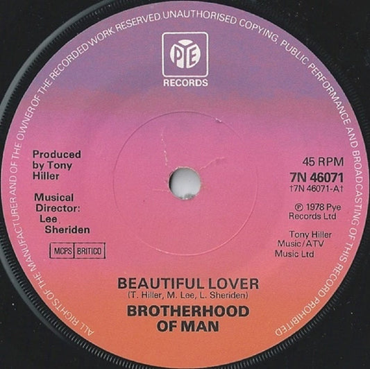 7" 45RPM Beautiful Lover/Much Better Than You by Brotherhood Of Man from PYE-1