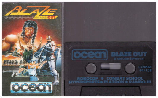 Blaze Out game compilation for Commodore 64, Ocean Software C64 game collection, retro Commodore 64 games