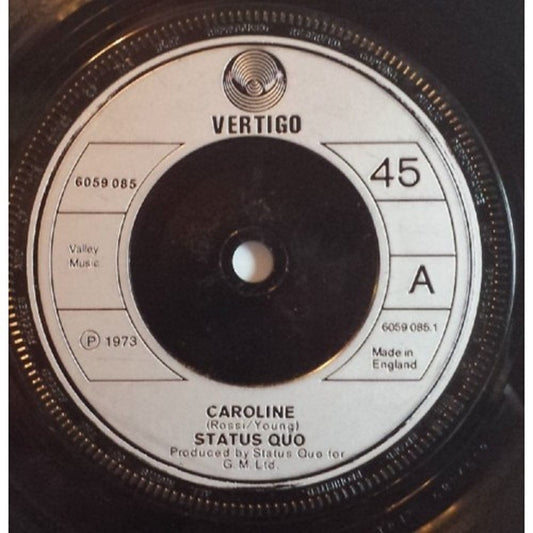 7" 45RPM Caroline/Joanne by Status Quo from Vertigo (6059 085)