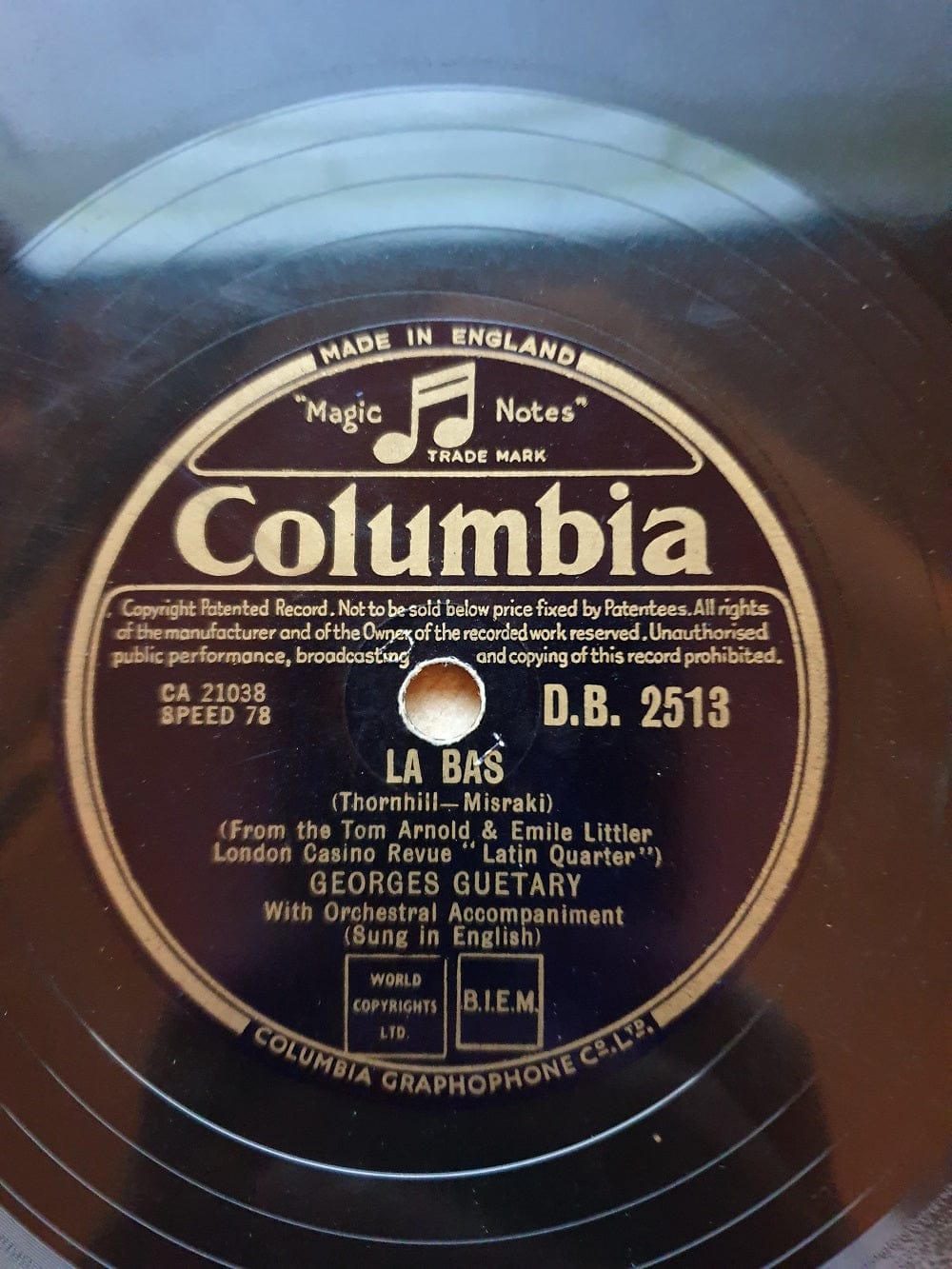 10" 78RPM Clopin Clopant/La Bas by Georges Guetary from Columbia (D.B. 2513)