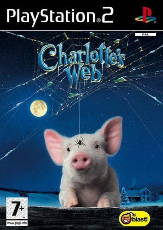 Charlotte's Web for PlayStation 2 by Blast Entertainment featuring Wilbur the pig and Charlotte the spider.