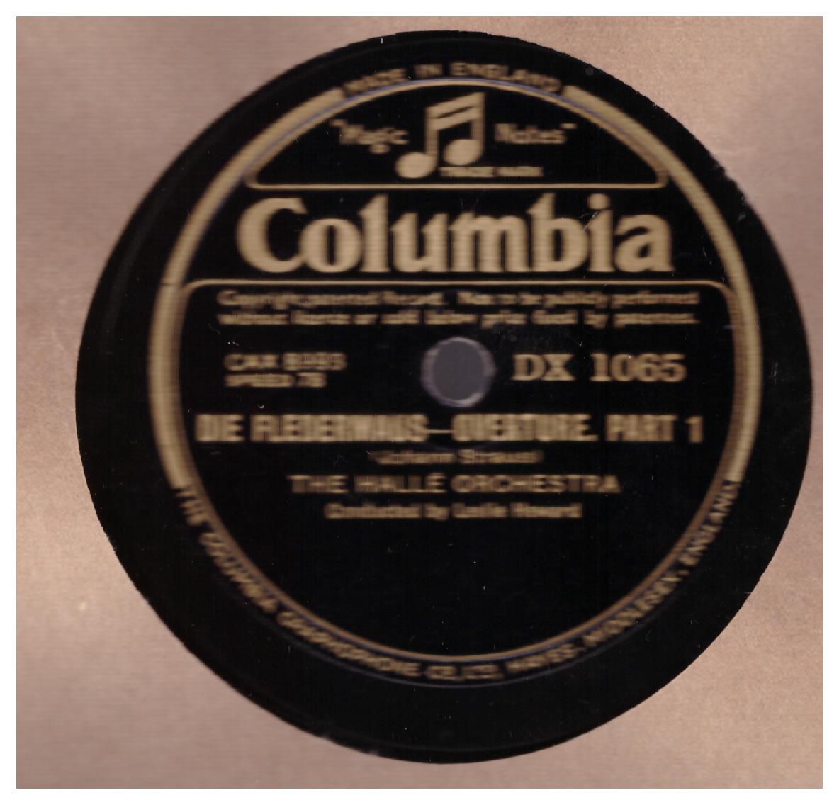 Strauss Der Fledermaus Overture Columbia shellac record DX 1065 from 1936