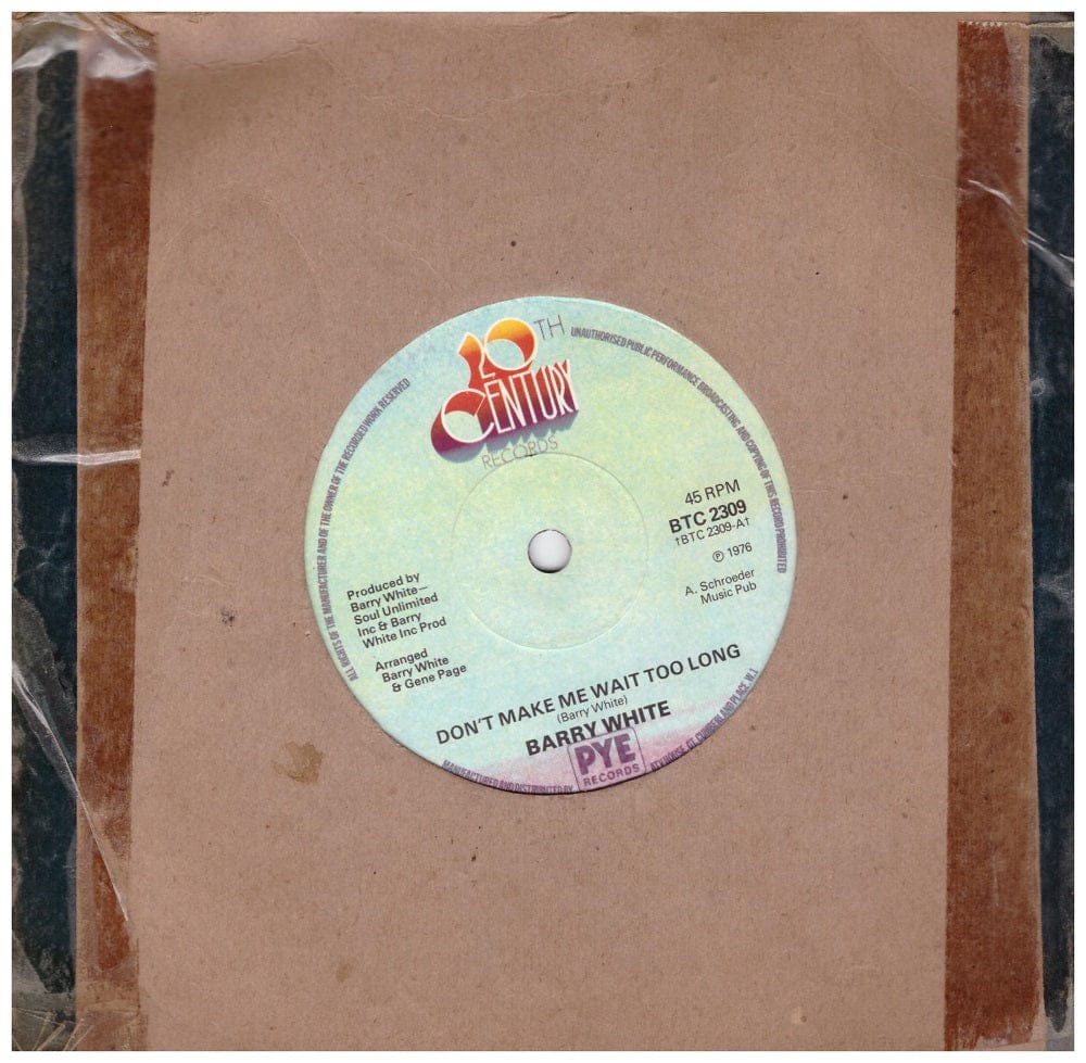 7" 45RPM Don't Make Me Wait Too Long/Instrumental by Barry White from 20th Century Records (BTC 2309)