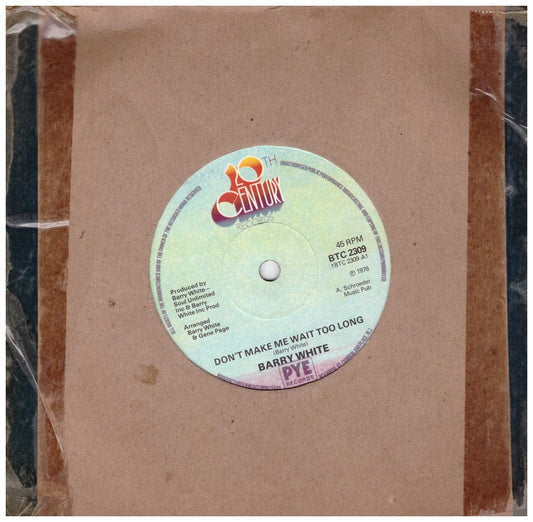 7" 45RPM Don't Make Me Wait Too Long/Instrumental by Barry White from 20th Century Records (BTC 2309)