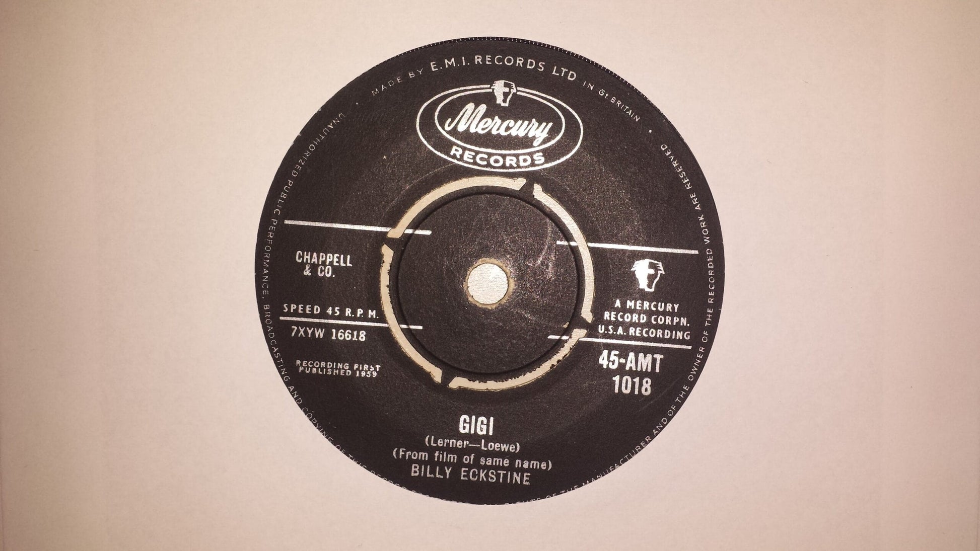 7" 45RPM Gigi/Trust In Me by Billy Eckstine from Mercury Records