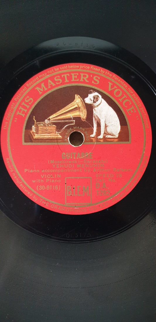 10" 78RPM Guitarre/Sicilienne Et Rigaudon by Yehudi Menuhin from His Master's Voice (D.A. 1282)
