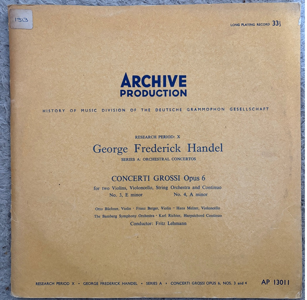Handel Concerti Grossi Op 6 vintage vinyl Fritz Lehmann Bamberg Symphony Orchestra