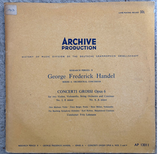 Handel Concerti Grossi Op 6 vintage vinyl Fritz Lehmann Bamberg Symphony Orchestra