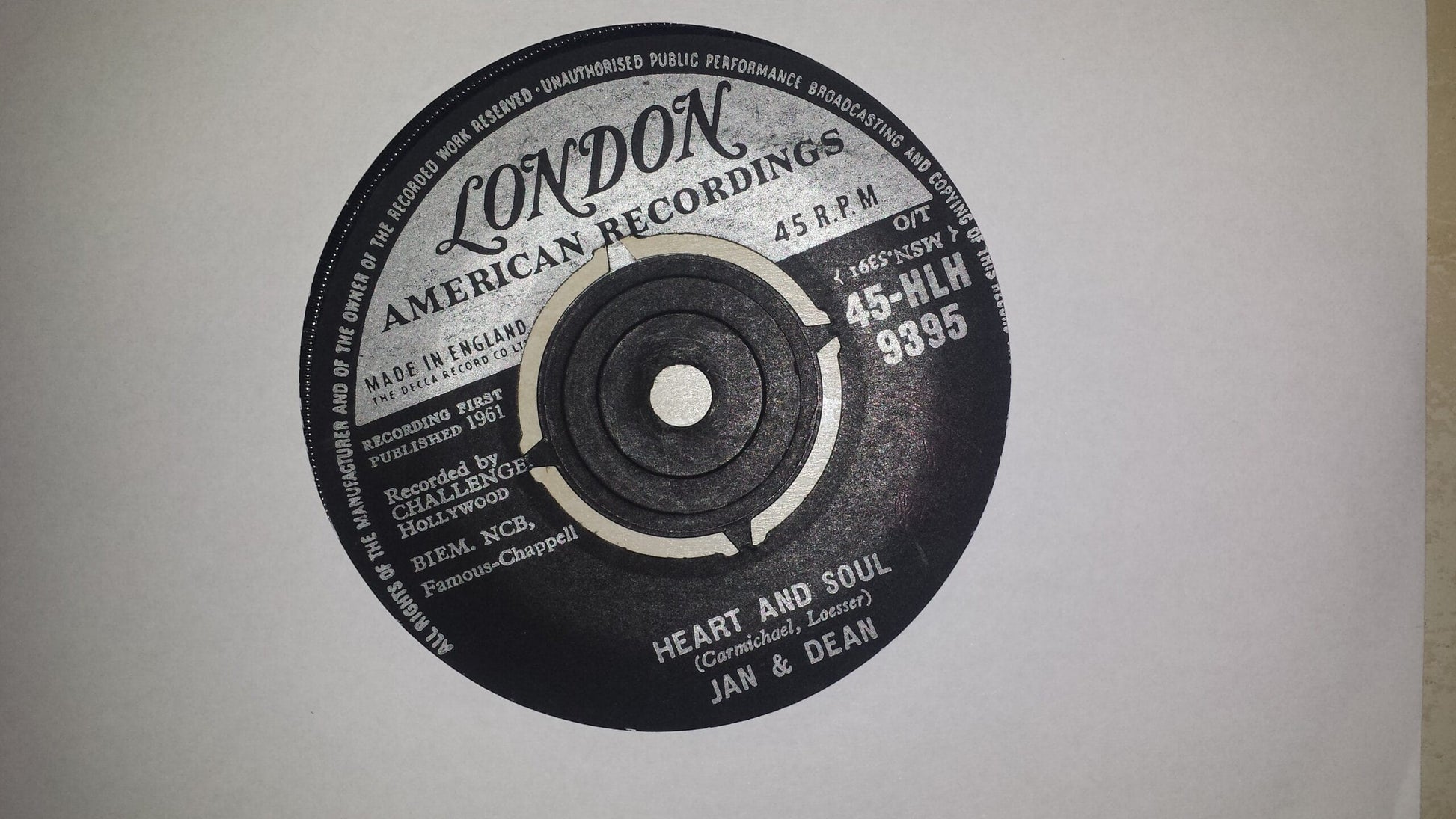 7" 45RPM Heart And Soul/Midsummer Night's Dream by Jan & Dean from London American