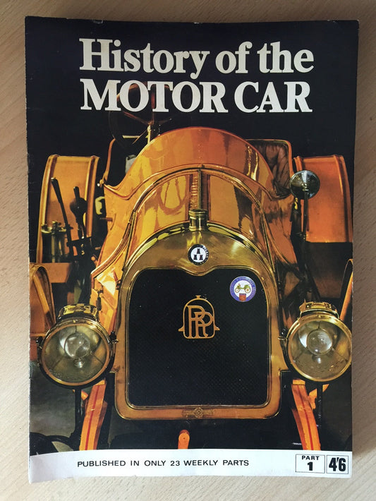History Of The Motor Car Magazines set featuring 15 issues detailing the evolution of automobiles and classic car models.