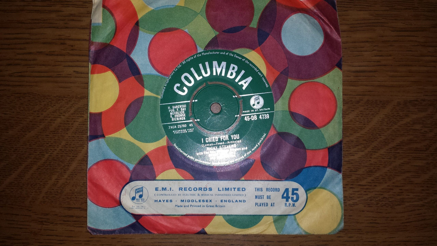 7" 45RPM I Cried For You/I Am by Ricky Stevens from Columbia