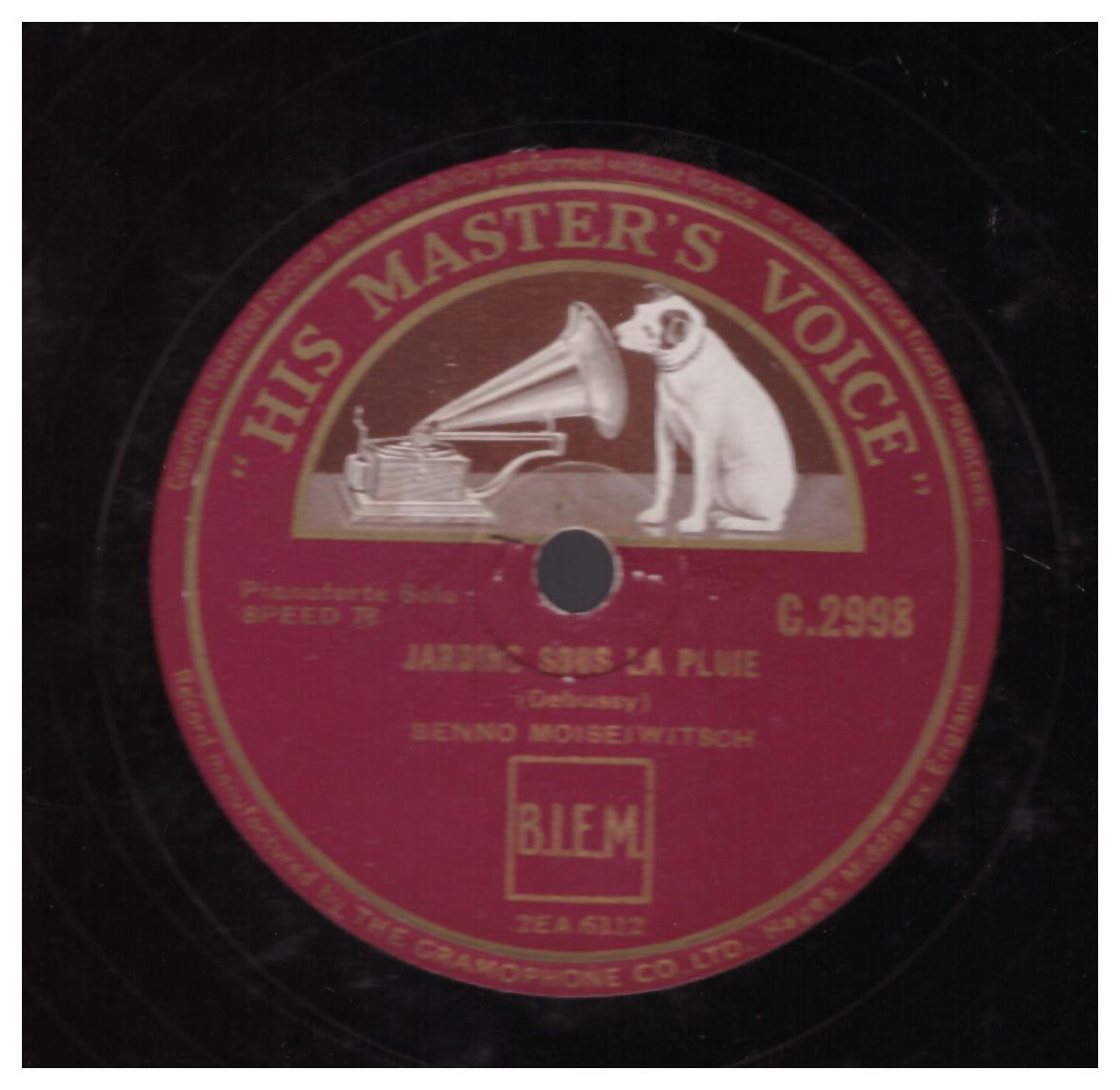 Debussy: Jardins Sous La Pluie by Benno Moiseiwitsch from His Master's Voice (C.2998)