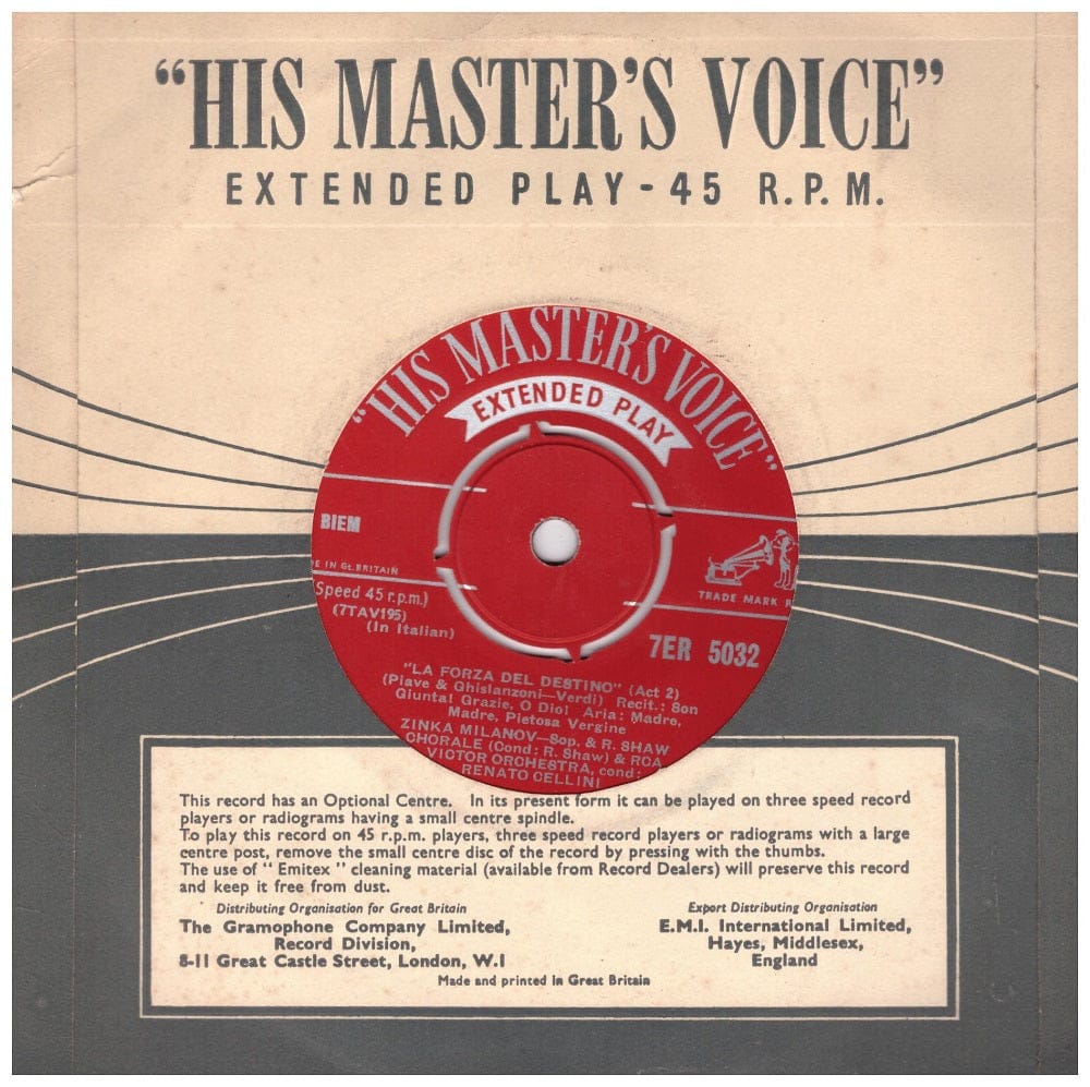 7" 45RPM La Forza Del Destino Act 2 & 4 by Verdi from His Master's Voice (7ER 5032)