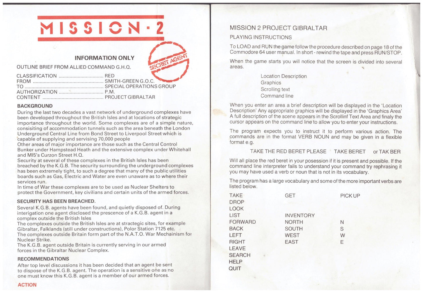 Mission 2: Project Gibraltar for Commodore 64 from R & B Software