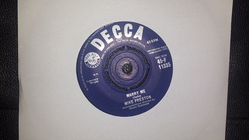 7" 45RPM Marry Me/Girl Without A Heart by Mike Preston from Decca-1