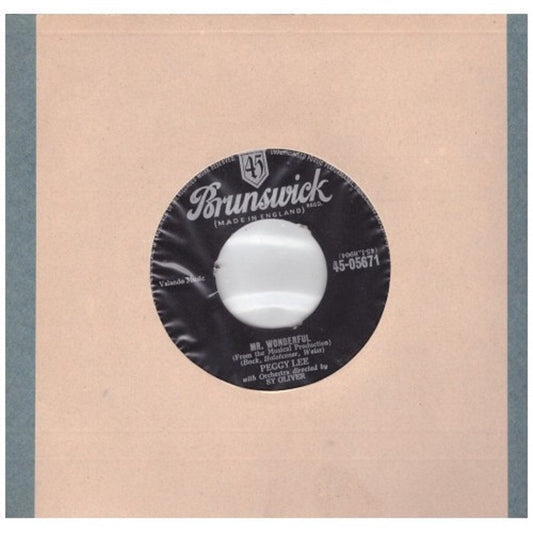 7" 45RPM Mr. Wonderful/The Gypsy With Fire In His Shoes by Peggy Lee from Brunswick (45-05671)
