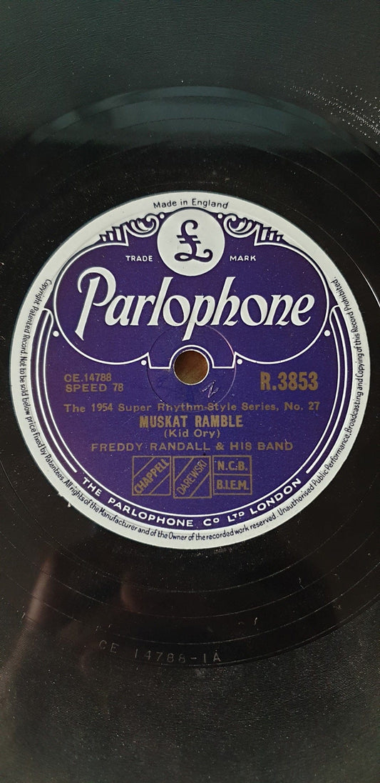 10" 78RPM Muskat Ramble/Shine by Freddy Randall & His Band from Parlophone (R.3853)