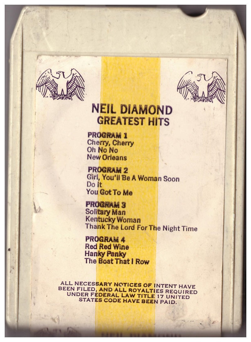Neil Diamond Greatest Hits 8-track cartridge Bang Records vintage