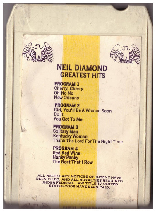 Neil Diamond Greatest Hits 8-track cartridge Bang Records vintage