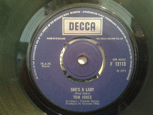 7" 45RPM She's A Lady/My Way by Tom Jones from Decca
