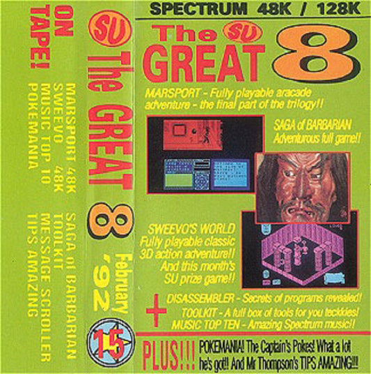 Sinclair User 120 Great Eight February 1992 Covertape for ZX Spectrum, vintage ZX Spectrum cover tape, retro gaming Sinclair User magazine