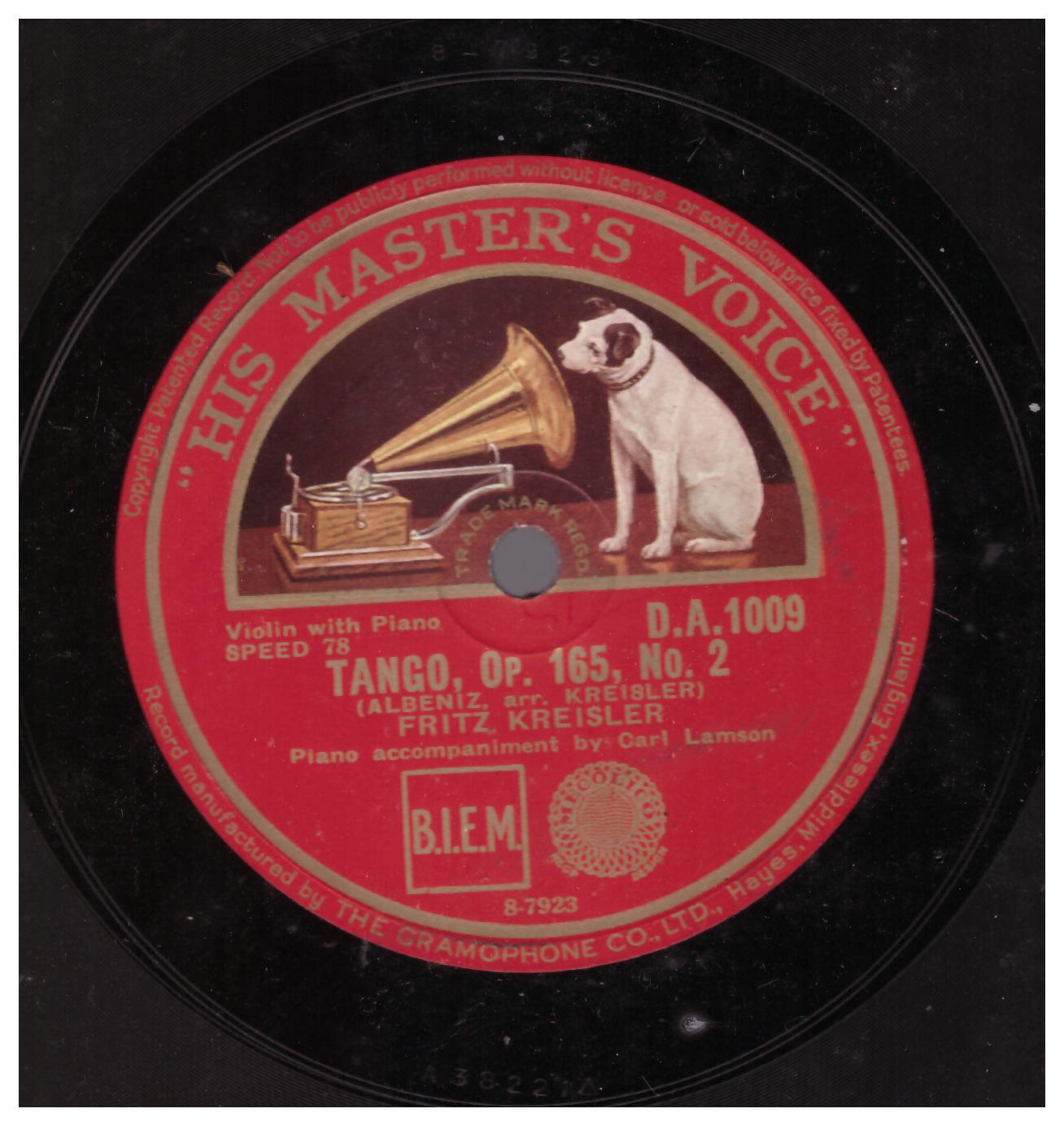 Tango, Op. 165, No. 2 by Fritz Kreisler from His Master's Voice (D.A. 1009)