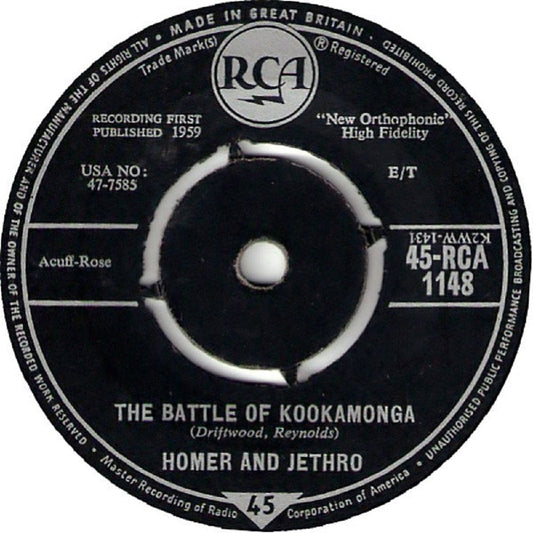 7" 45RPM The Battle Of Kookamonga/Waterloo by Homer And Jethro from RCA (45-RCA 1148)